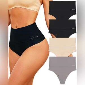 NEW High Waisted Thongs Tummy Control Seamless Thongs Shapewear Panties 4Pack XL